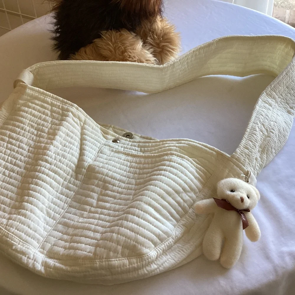 Cream Quilted Pet Sling Carrier - Comfortable Hands-Free Dog Carrier #C